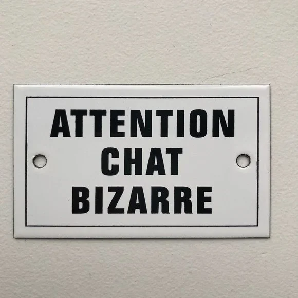 Warning - Weird Cat French Enamel Plaque - Picture 1 of 2